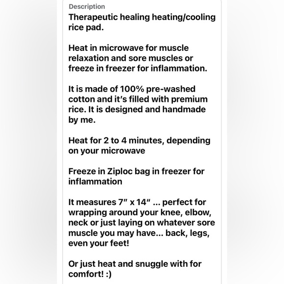 Therapeutic healing heating/cooling rice pad. Health & Beauty - Picture 3 of 3